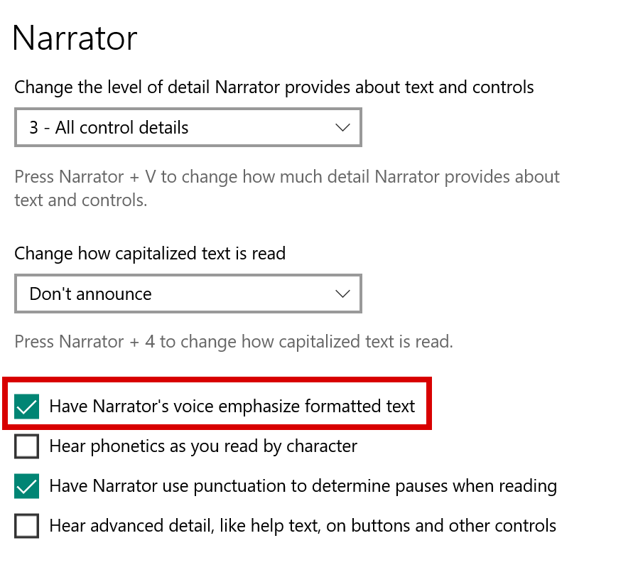 narrator settings