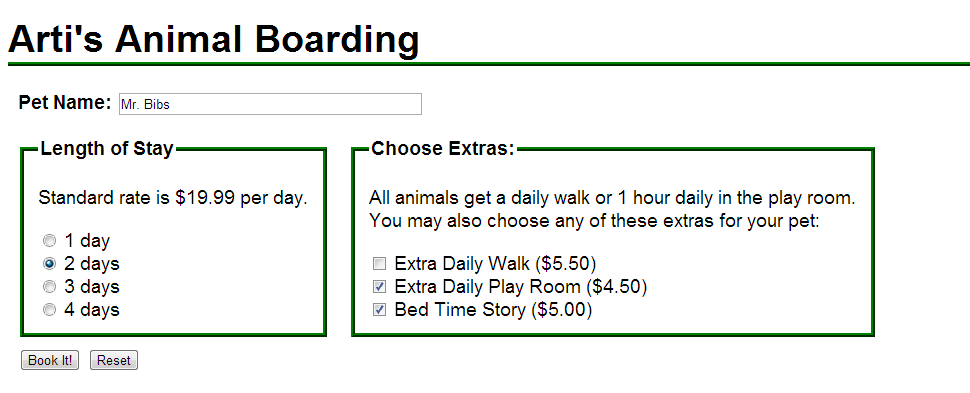animal boarding screen