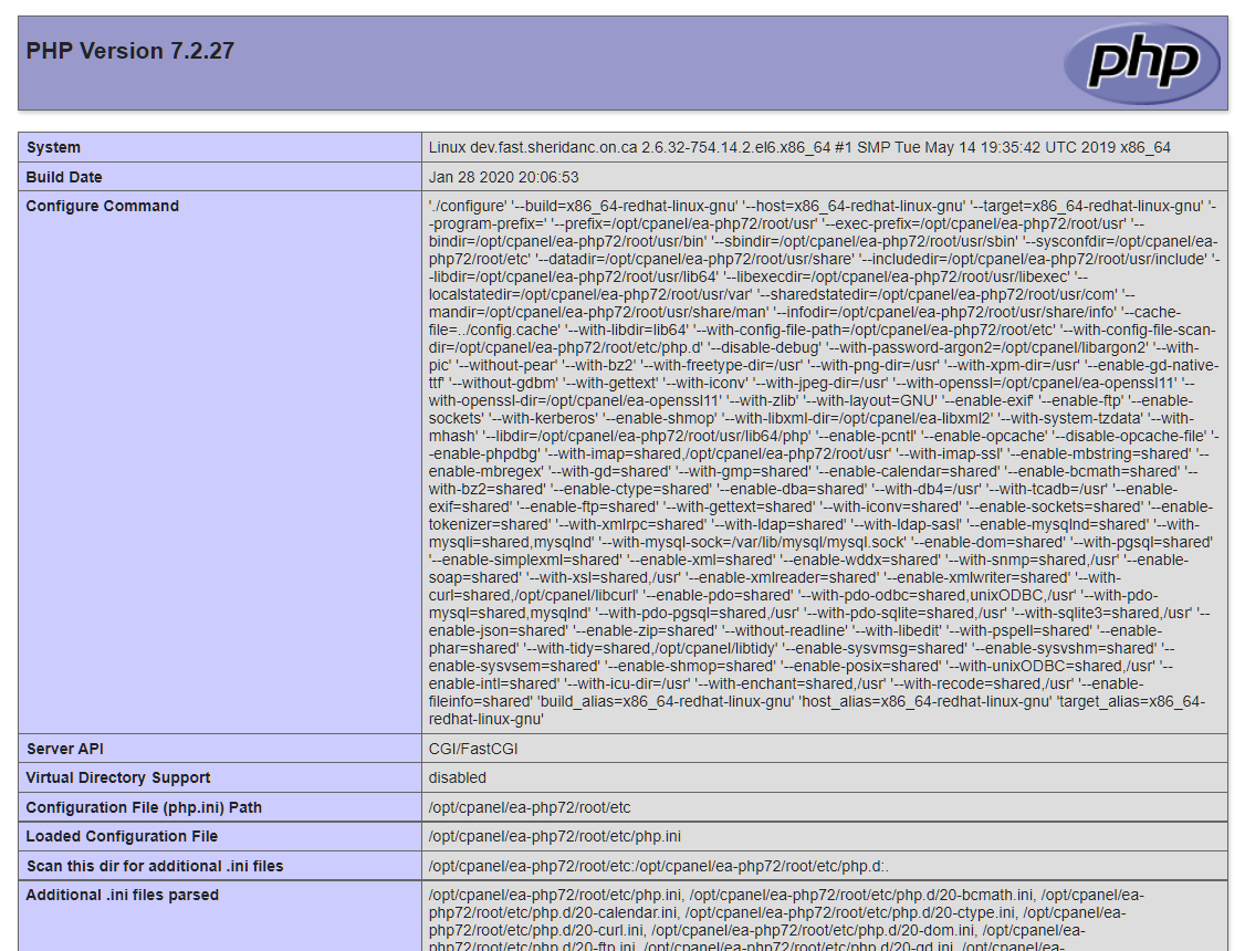 information about the PHP installation in the browser